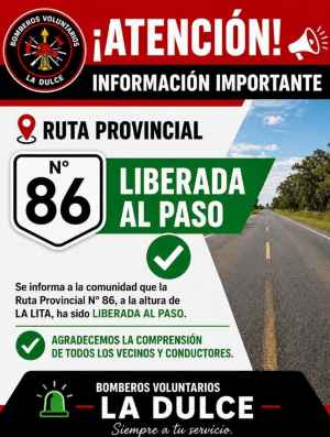 Se liberó el paso en Ruta 86