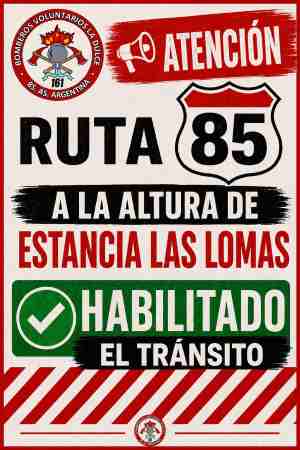 Liberan el tránsito en Ruta 85